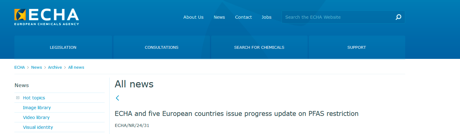 echa丨全氟和多氟烷基物质（pfas）限制进程的最新进展